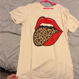 Cream  Shirt with Red and Leopard Print Design